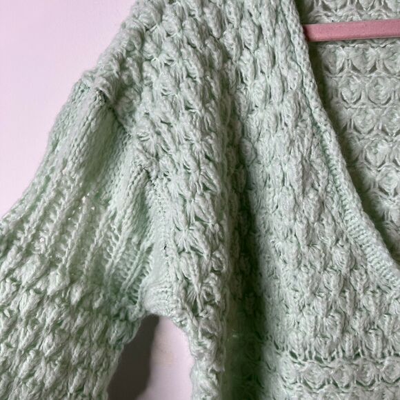 Free People Crashing Waves Open-Knit Chunky Oversized Sweater Mint Green Large - Picture 9 of 11